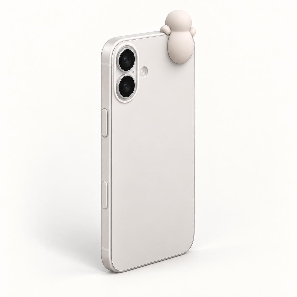 The Case in the Bone colourway, a matte off-white phone case with a Corbie peeking over its top corner.