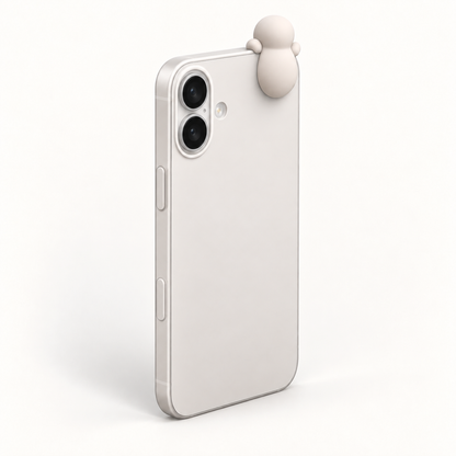 The Case in the Bone colourway, a matte off-white phone case with a Corbie peeking over its top corner.