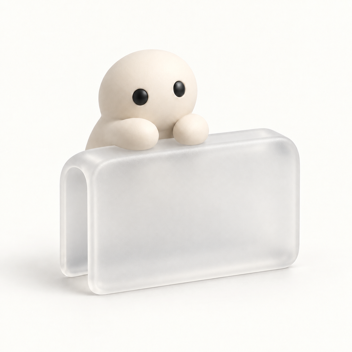 The Phone Perch in Clear, a small translucent corner cap a Corbie lives on.